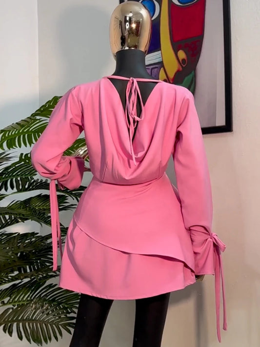 2025 Spring New Sweet Fresh Round Neck Long Sleeve High Waist Slim A Line Mini Gala Dresse Elegant Casual Outfit for Women