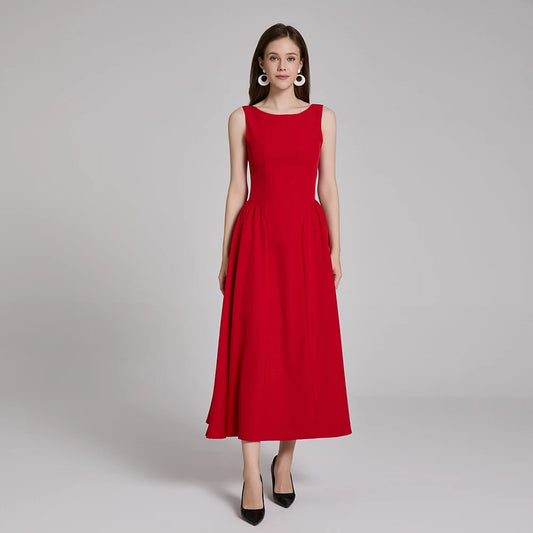 2025 Elegant and Beautiful Women's Dresses Red Sleeveless New Year Party Dresses Sexy Casual Birthday Dress