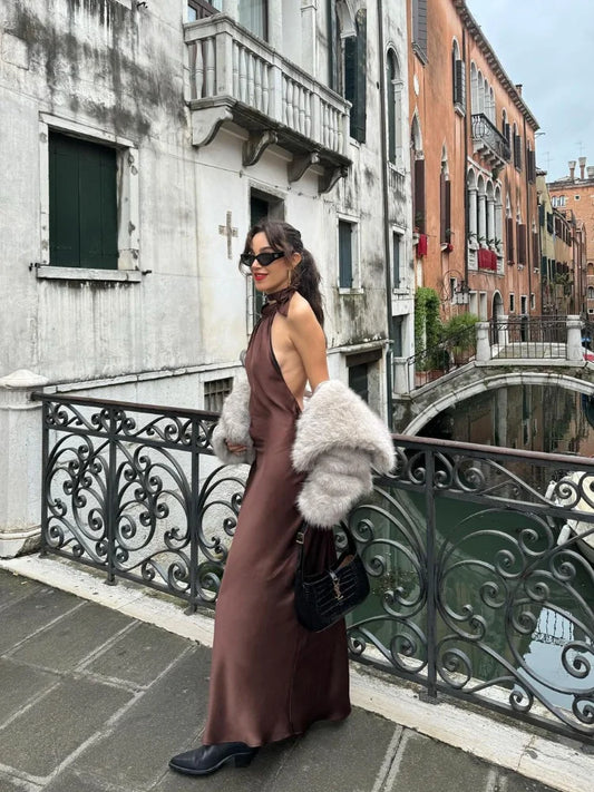 Women Sleeveless Sexy Dress Fashion Strapless Satin Solid Mop Robe Lady Summer Party Evening Gatherings Maxi Dresses 2025 New