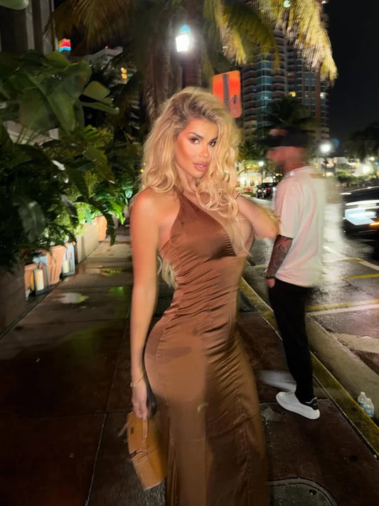 Sexy Deep V-neck Halter Dress Women Chic Sleeveless Off-shoulder Backless Bodycon Maxi Dresses 2026 Lady Evening Party Vestidos