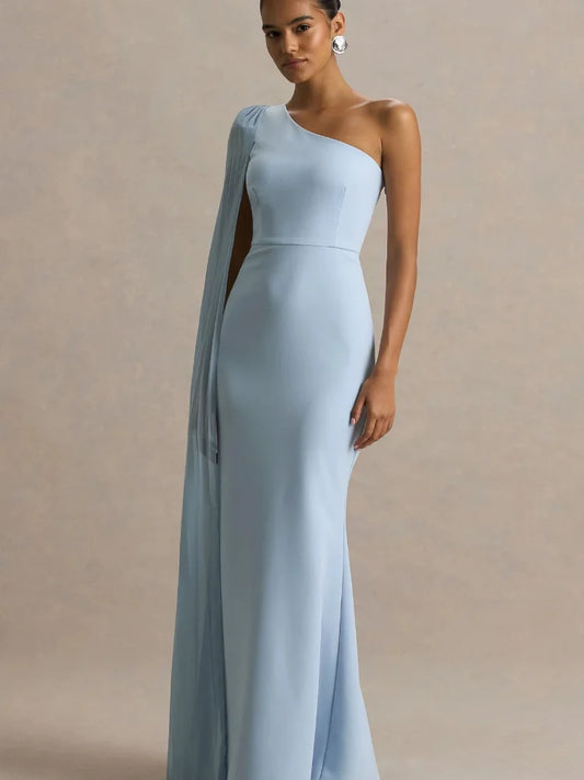 Elegant One-shoulder Shawl Maxi Dress Women Fashion Solid Sleeveless High Waist Slim Dresses 2026 Lady Evening Party Vestidos