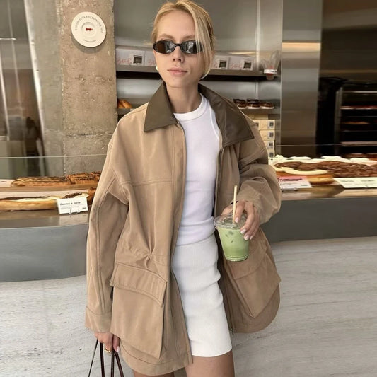 2025 Autumn Drawstring Trench Jacket Women Warm Khaki Coats Jackets with Pocket Casual Office Lady Outwear
